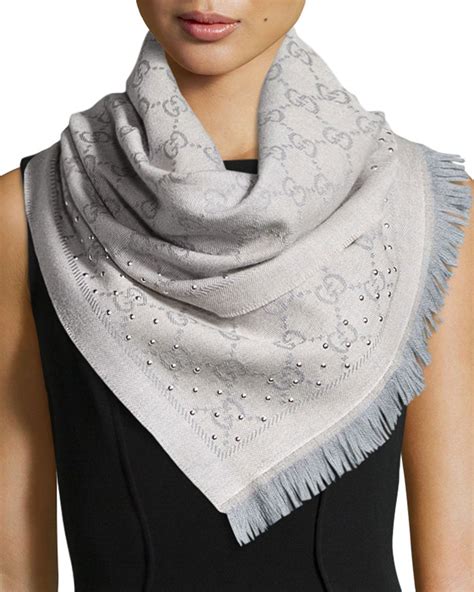 grey cashmere jacard gucci scarf|gucci pashmina scarf.